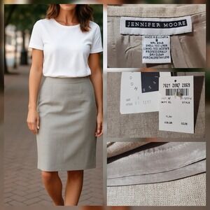 Jennifer Moore Flax Linen Classic Knee Length Skirt- Sz 6 New-Sand Beige Neutral